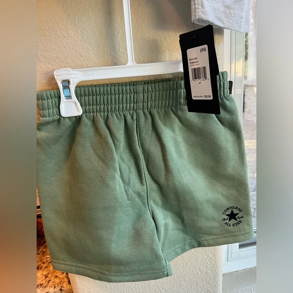 Converse Light Gray Kids Tee with Green Shorts